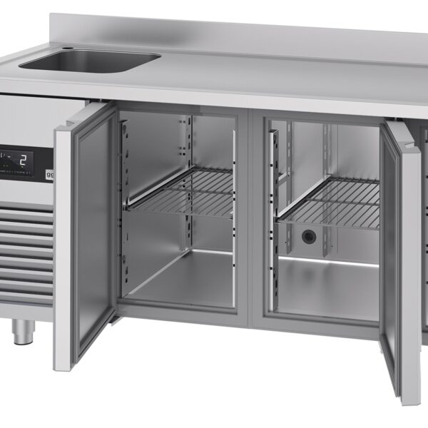 Chladiaci stôl PREMIUM - 1900x700mm - s 3 dvierkami, 1 umývadlom vľavo a podstavcom - Image 2