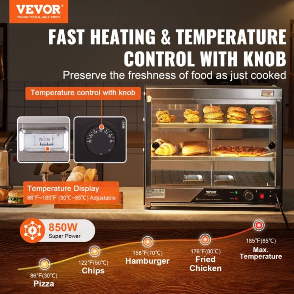 VEVOR 2-stupňové kliešte na ohrievače potravín na pizzu 850 W 111 l - Image 2