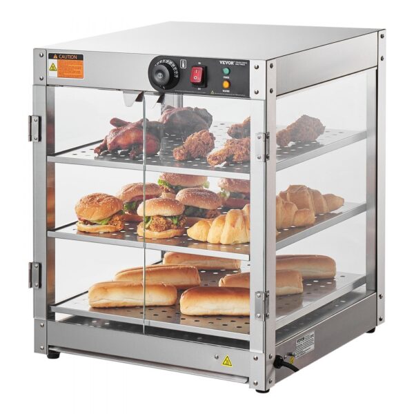 VEVOR 3-stupňový komerčný ohrievač potravín Osvetlenie skriniek na pizzu 800W
