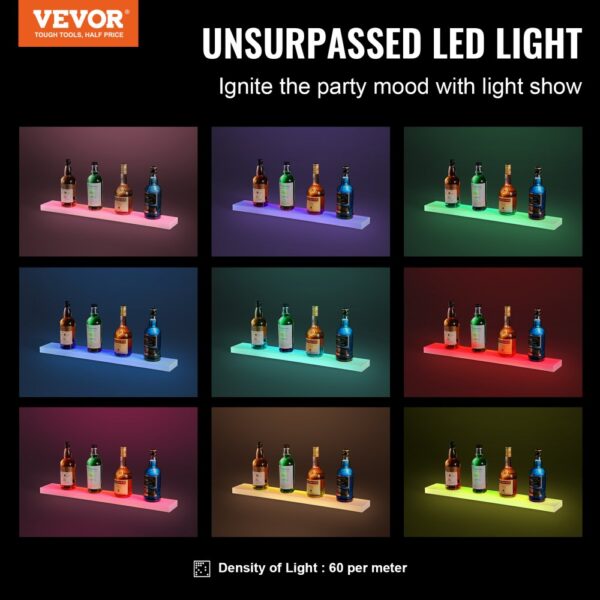 VEVOR barový regál na víno LED osvetlenie nástenný 1 radový 762 mm displej - Image 2