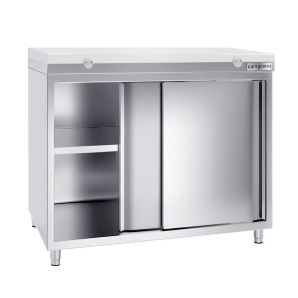 Nerezová pracovná skriňa PREMIUM - 1000x800mm - s posuvnými dverami bez podstavca vrátane reznej dosky - Image 2