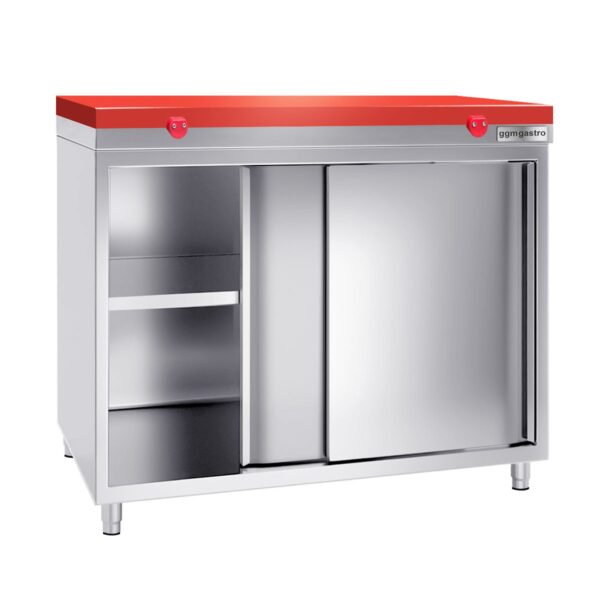 Nerezová pracovná skriňa PREMIUM - 1000x700mm - s posuvnými dverami bez podstavca vrátane reznej dosky - Image 2