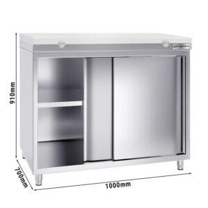 Nerezová pracovná skriňa PREMIUM - 1000x700mm - s posuvnými dverami bez podstavca vrátane reznej dosky