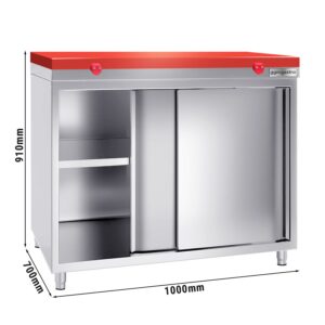 Nerezová pracovná skriňa PREMIUM - 1000x700mm - s posuvnými dverami bez podstavca vrátane reznej dosky