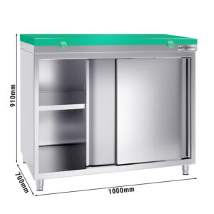 Nerezová pracovná skriňa PREMIUM - 1000x700mm - s posuvnými dverami bez podstavca vrátane reznej dosky