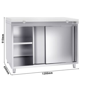 Nerezová pracovná skriňa PREMIUM - 1200x600mm - s posuvnými dverami bez podstavca vrátane reznej dosky