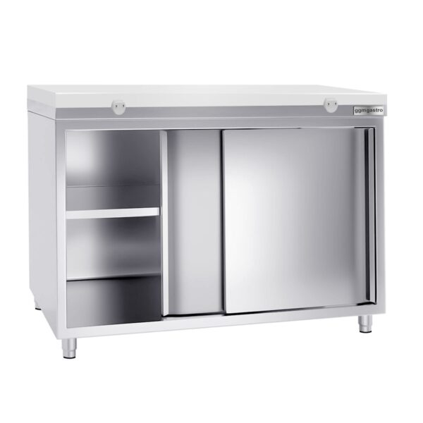 Nerezová pracovná skriňa PREMIUM - 1200x700mm - s posuvnými dverami bez podstavca vrátane reznej dosky - Image 2
