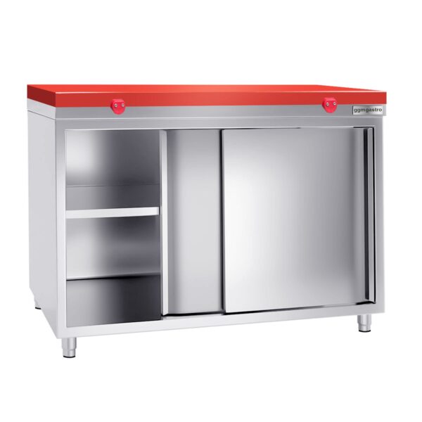 Nerezová pracovná skriňa PREMIUM - 1200x800mm - s posuvnými dverami bez podstavca vrátane reznej dosky - Image 2