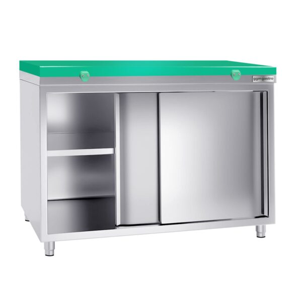 Nerezová pracovná skriňa PREMIUM - 1200x800mm - s posuvnými dverami bez podstavca vrátane reznej dosky - Image 2