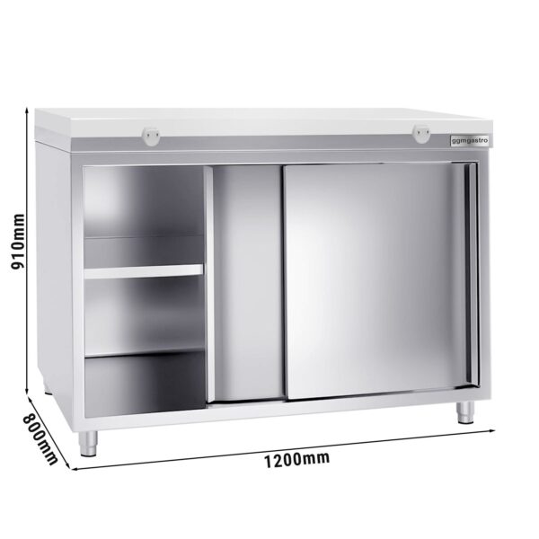 Nerezová pracovná skriňa PREMIUM - 1200x800mm - s posuvnými dverami bez podstavca vrátane reznej dosky