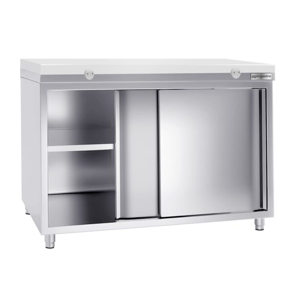 Nerezová pracovná skriňa PREMIUM - 1400x800mm - s posuvnými dverami bez podstavca vrátane reznej dosky - Image 2