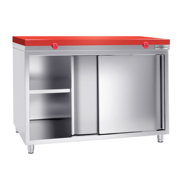Nerezová pracovná skriňa PREMIUM - 1400x700mm - s posuvnými dverami bez podstavca vrátane reznej dosky - Image 2