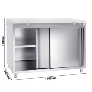 Nerezová pracovná skriňa PREMIUM - 1400x700mm - s posuvnými dverami bez podstavca vrátane reznej dosky