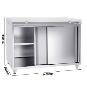 Nerezová pracovná skriňa PREMIUM - 1400x800mm - s posuvnými dverami bez podstavca vrátane reznej dosky