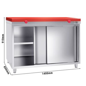 Nerezová pracovná skriňa PREMIUM - 1400x800mm - s posuvnými dverami bez podstavca vrátane reznej dosky