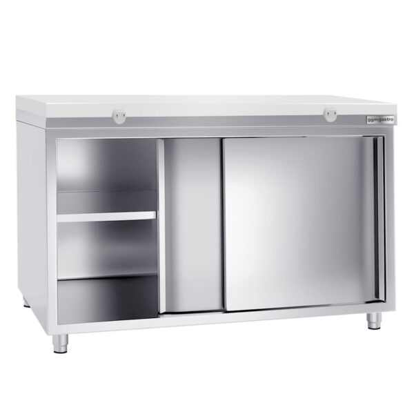 Nerezová pracovná skriňa PREMIUM - 1600x700mm - s posuvnými dverami bez podstavca vrátane reznej dosky - Image 2