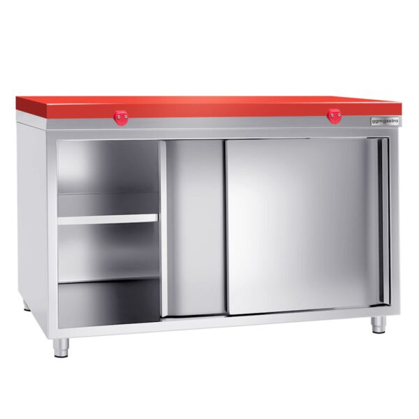 Nerezová pracovná skriňa PREMIUM - 1800x700mm - s posuvnými dverami bez podstavca vrátane reznej dosky - Image 2