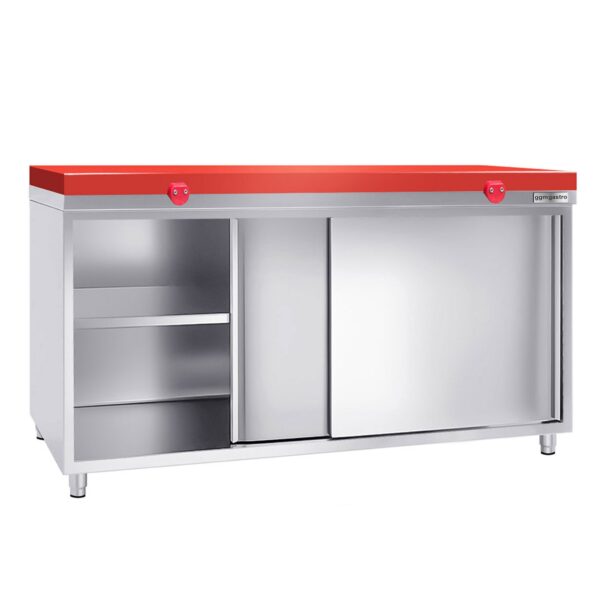 Nerezová pracovná skriňa PREMIUM - 1600x700mm - s posuvnými dverami bez podstavca vrátane reznej dosky - Image 4