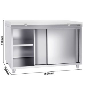 Nerezová pracovná skriňa PREMIUM - 1600x700mm - s posuvnými dverami bez podstavca vrátane reznej dosky