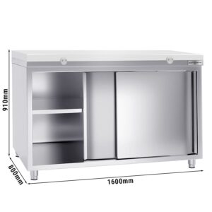 Nerezová pracovná skriňa PREMIUM - 1600x800mm - s posuvnými dverami bez podstavca vrátane reznej dosky