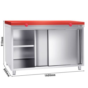 Nerezová pracovná skriňa PREMIUM - 1600x800mm - s posuvnými dverami bez podstavca vrátane reznej dosky