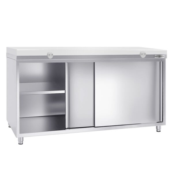 Nerezová pracovná skriňa PREMIUM - 1800x600mm - s posuvnými dverami bez podstavca vrátane reznej dosky - Image 3