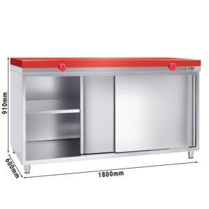 Nerezová pracovná skriňa PREMIUM - 1800x600mm - s posuvnými dverami bez podstavca vrátane reznej dosky