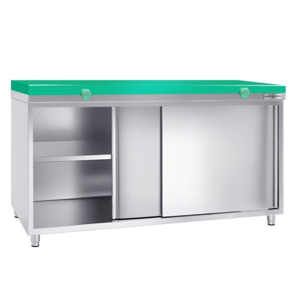 Nerezová pracovná skriňa PREMIUM - 1800x600mm - s posuvnými dverami bez podstavca vrátane reznej dosky - Image 3