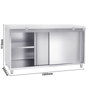 Nerezová pracovná skriňa PREMIUM - 1800x800mm - s posuvnými dverami bez podstavca vrátane reznej dosky