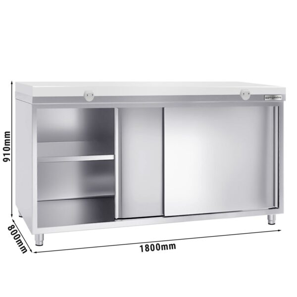 Nerezová pracovná skriňa PREMIUM - 1800x800mm - s posuvnými dverami bez podstavca vrátane reznej dosky