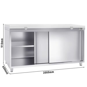 Nerezová pracovná skriňa PREMIUM - 2000x600mm - s posuvnými dverami bez podstavca vrátane reznej dosky