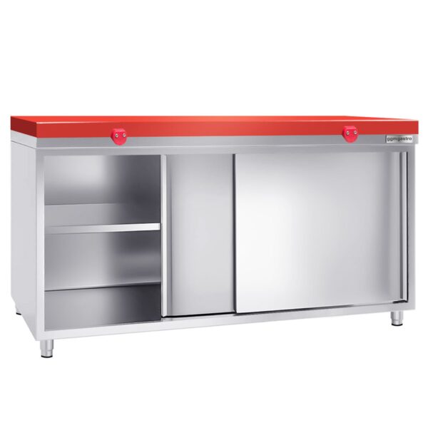 Nerezová pracovná skriňa PREMIUM - 2000x600mm - s posuvnými dverami bez podstavca vrátane reznej dosky - Image 3