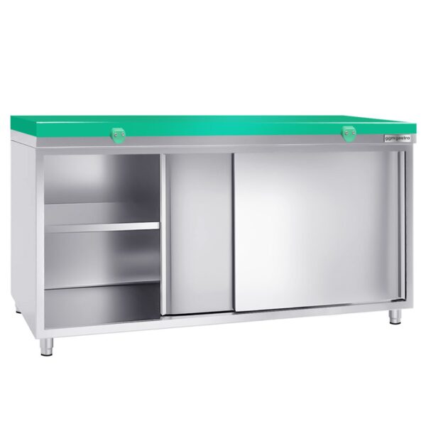Nerezová pracovná skriňa PREMIUM - 2000x700mm - s posuvnými dverami bez podstavca vrátane reznej dosky - Image 2
