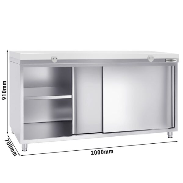 Nerezová pracovná skriňa PREMIUM - 2000x700mm - s posuvnými dverami bez podstavca vrátane reznej dosky