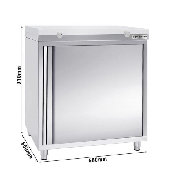 Nerezová pracovná skrinka PREMIUM - 600x600mm - s krídlovými dverami bez podstavca vrátane reznej dosky