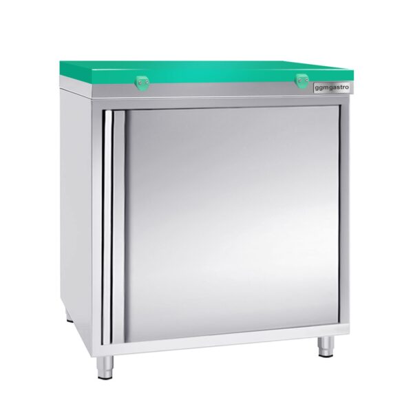 Nerezová pracovná skrinka PREMIUM - 600x600mm - s krídlovými dverami bez podstavca vrátane reznej dosky - Image 3