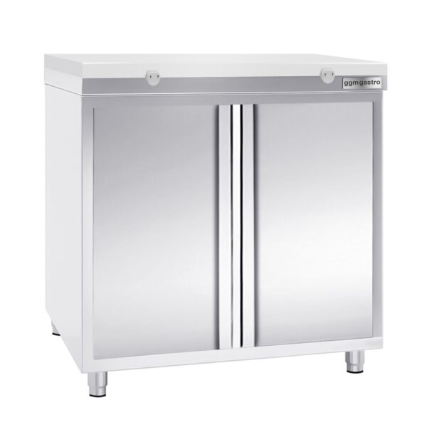 Nerezová pracovná skrinka PREMIUM - 800x700mm - s krídlovými dverami bez podstavca vrátane reznej dosky - Image 2
