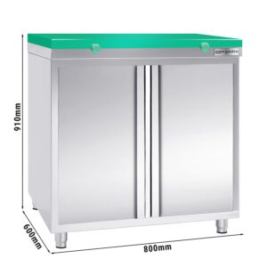 Nerezová pracovná skrinka PREMIUM - 800x600mm - s krídlovými dverami bez podstavca vrátane reznej dosky