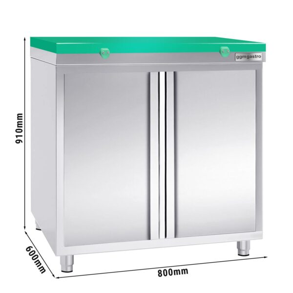 Nerezová pracovná skrinka PREMIUM - 800x600mm - s krídlovými dverami bez podstavca vrátane reznej dosky