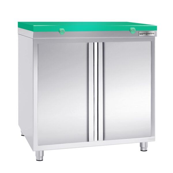 Nerezová pracovná skrinka PREMIUM - 800x600mm - s krídlovými dverami bez podstavca vrátane reznej dosky - Image 3