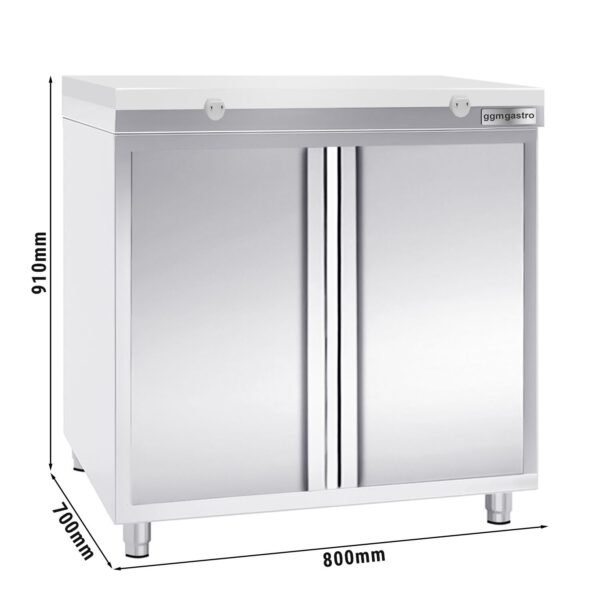 Nerezová pracovná skrinka PREMIUM - 800x700mm - s krídlovými dverami bez podstavca vrátane reznej dosky