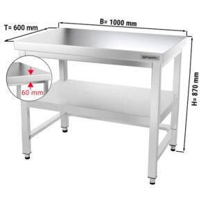 Nerezový pracovný stôl PREMIUM - 1000x600mm - s podnožou a vzperami