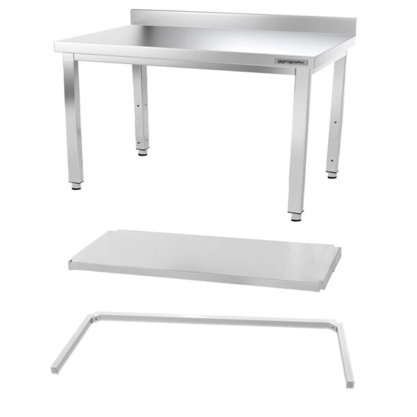 Nerezový pracovný stôl PREMIUM - 1400x600mm - s podnožou, podperou a podperou - Image 6