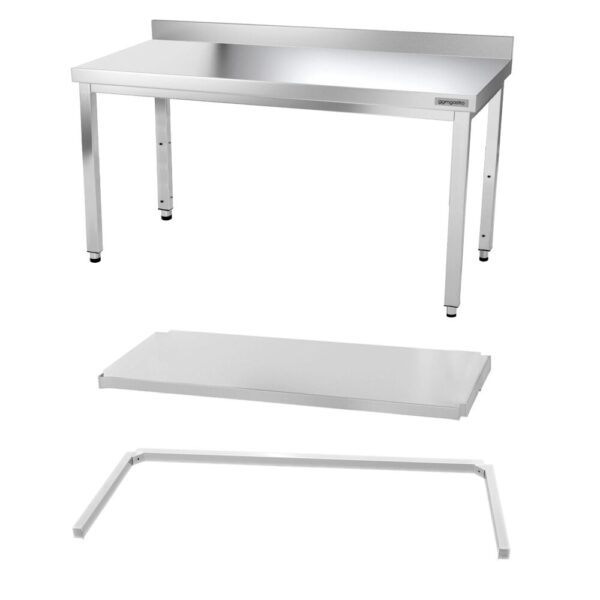 Nerezový pracovný stôl PREMIUM - 1800x600mm - s podnožou, podperou a podperou - Image 5