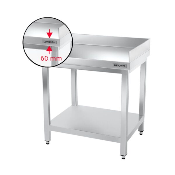 Nerezový pracovný stôl PREMIUM - 600x600mm - so základnou policou a podstavcom vzadu + vpravo - Image 4