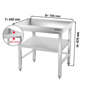 Nerezový pracovný stôl PREMIUM - 700x600mm - s podnožou a vzperami