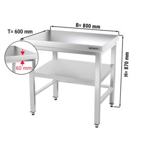 Nerezový pracovný stôl PREMIUM - 800x600mm - s podnožou a vzperami
