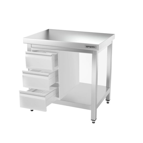 Nerezový pracovný stôl PREMIUM - 600x600mm - so základňou a vzperami - Image 10