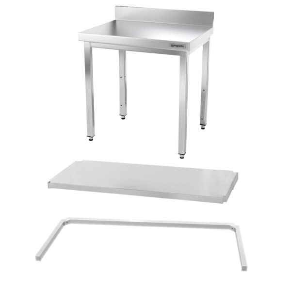Nerezový pracovný stôl PREMIUM - 600x600mm - s podnožou, podperou a podperou - Image 11