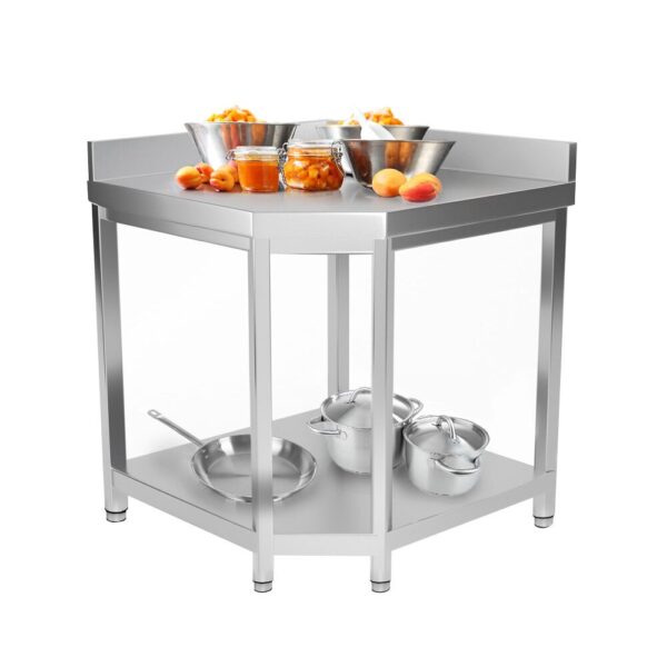 Nerezový rohový pracovný stôl PREMIUM - 1000x600mm - s podnožou a podstavcom - Image 2
